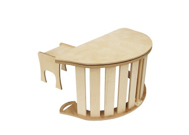 Zestaw drewniany bujak Montessori M dąb mod. C  + taboret + blat