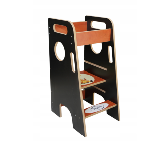 Pomocnik kuchenny Kitchen helper Stolik Krzesełko 3w1 Kolor A02 Czarno-Brązowy ŻYRAFKA Tablica