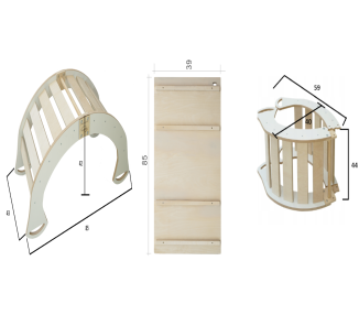 Bujak Drewniany Kolor Biały mod. C 4w1 Rozm.M Montessori zjeżdżalnia ściana deska balansująca