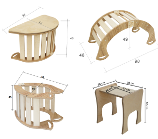 Drewno Montessori mod.C rozm.L Składany Biurko Stół Biel Taboret
