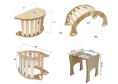 Drewno Montessori mod.C rozm.M Składany Biurko Stół Biel Taboret