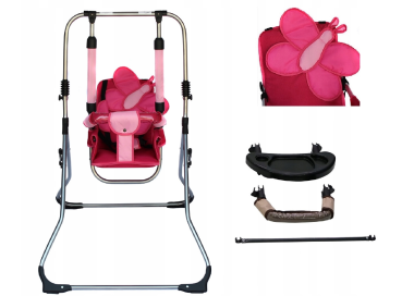 Zestaw set 4w1 Huśtawka dla dzieci + krzesełko, tacka, pałąk stabilizujący Kwiatek