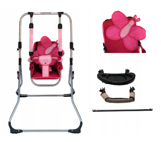 Zestaw set 4w1 Huśtawka dla dzieci + krzesełko, tacka, pałąk stabilizujący Motyl