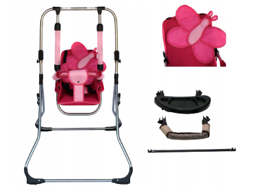 Zestaw set 4w1 Huśtawka dla dzieci + krzesełko, tacka, pałąk stabilizujący Motyl