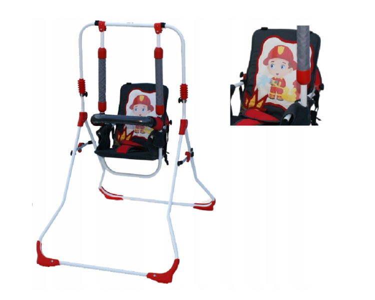 Zestaw set 4w1 Huśtawka dla dzieci + krzesełko, tacka, pałąk stabilizujący Strażak